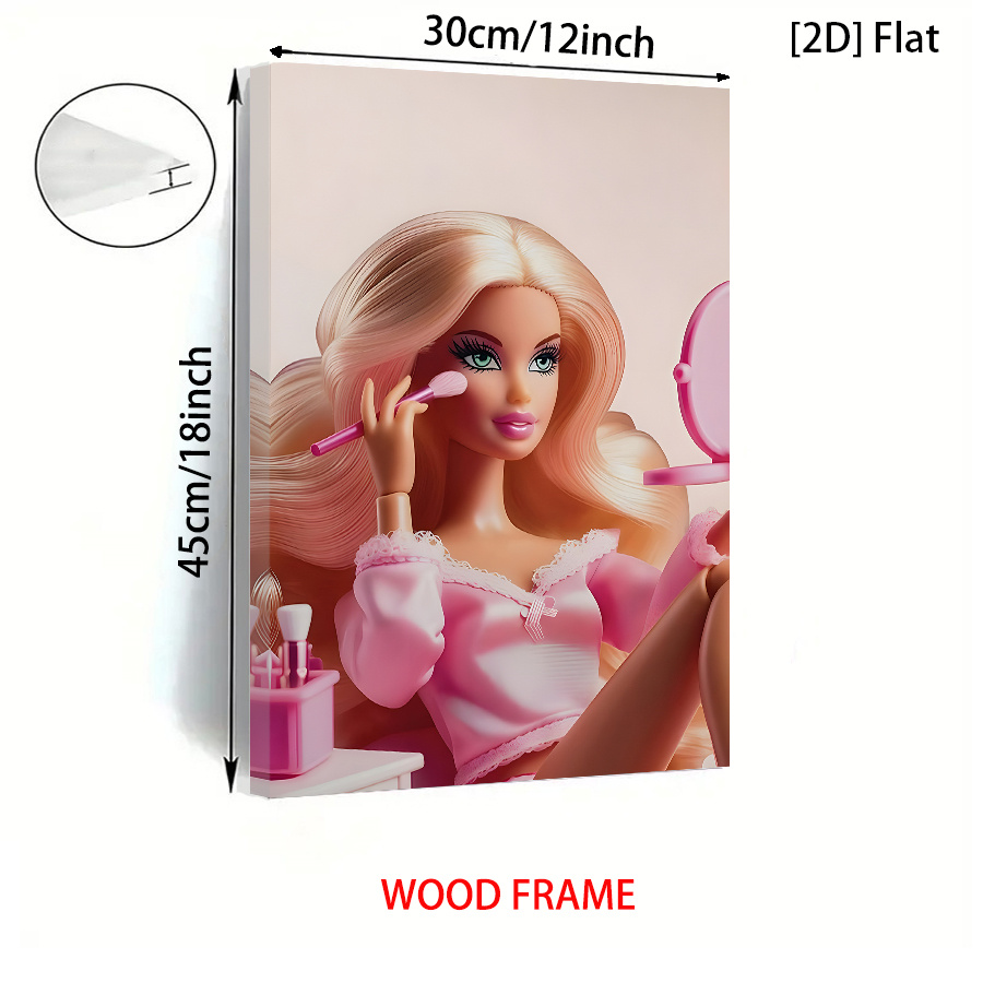 TEMU 2d Flat, 2d Flat, Frame Girl Wall Decor _ Makeup Wall Decor _ Pink Wall Decor _ Blonde Girl _ Fashion Doll _ Retro Doll Poster _ Preppy Style