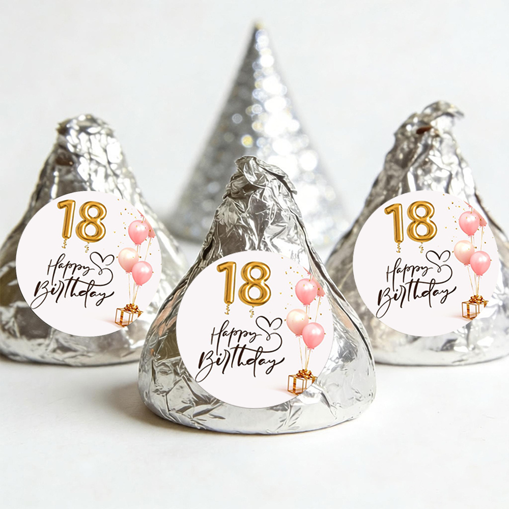Image of 216pcs 18th Birthday Round Stickers, Number With Balloons And Gift , Ideal For Party Favors, Gift Bags, Cake Decor, Etc. Conveying A And Celebratory Feeling.