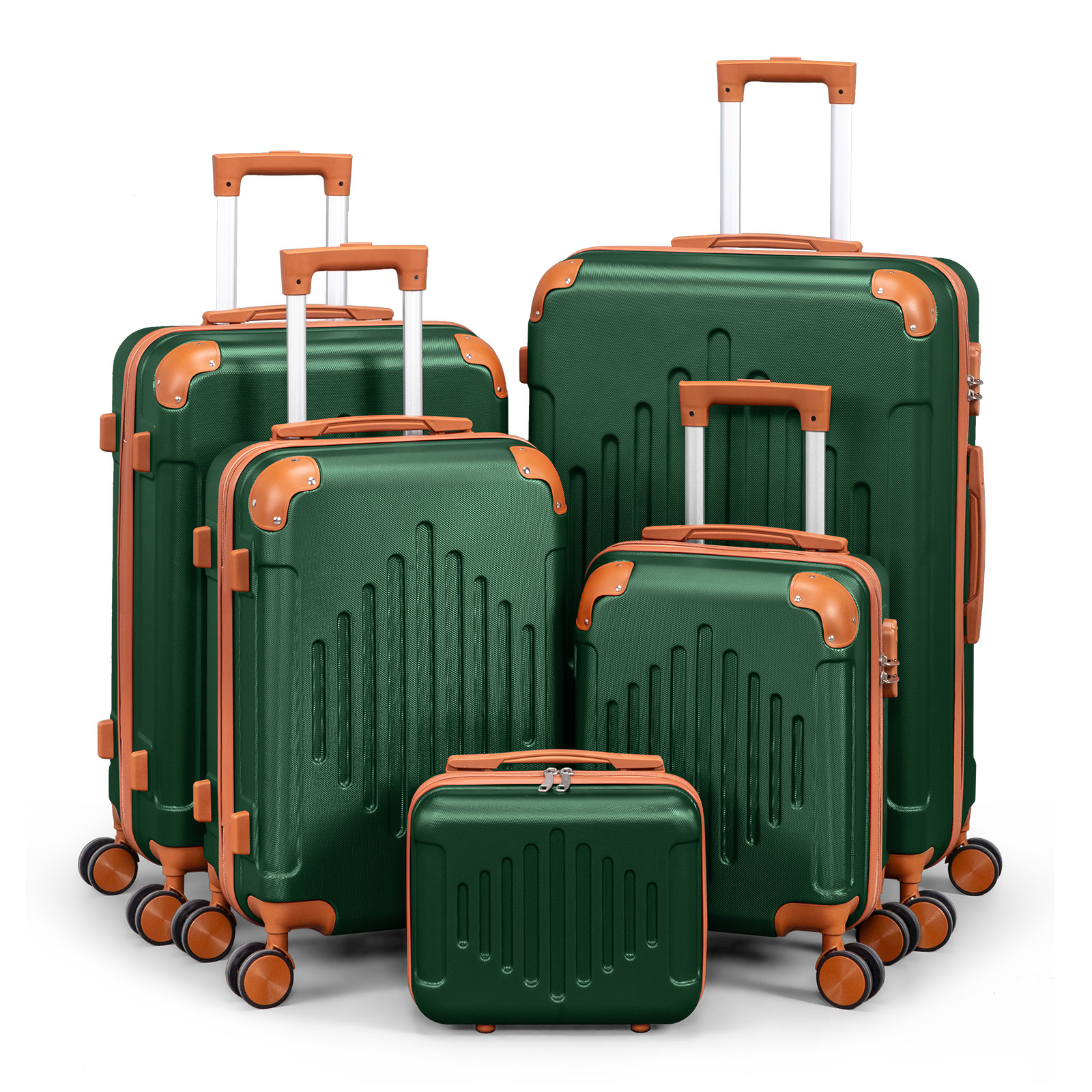 Image of Dark Purple With Brown Hardside Luggage Set, 4/5pcs Hard Shell Suitcase Expandable With Spinner Wheels, Lightweight Travel Luggage (12/16/20/24/28 Inch)