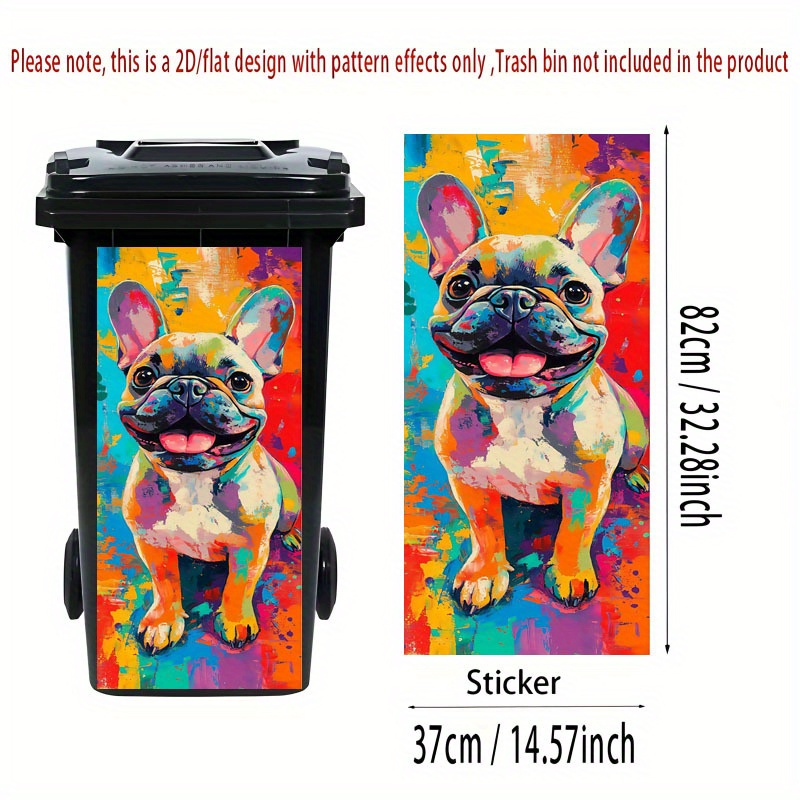 Image of 2d Flat Printing 1pc Trash Can Sticker 37×82cm Vibrant French Bulldog Portrait Theme Design Self-adhesive Wallpaper For Kitchen Bin, Wall & Home Decor, 2d Flat