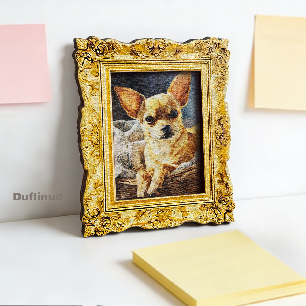TEMU 1pc Wooden Adorable Chihuahua Refrigerator Magnet, Miniature Decorative Art. A Cute Brown Chihuahua Lying In A Woven Basket, Wooden Fridge