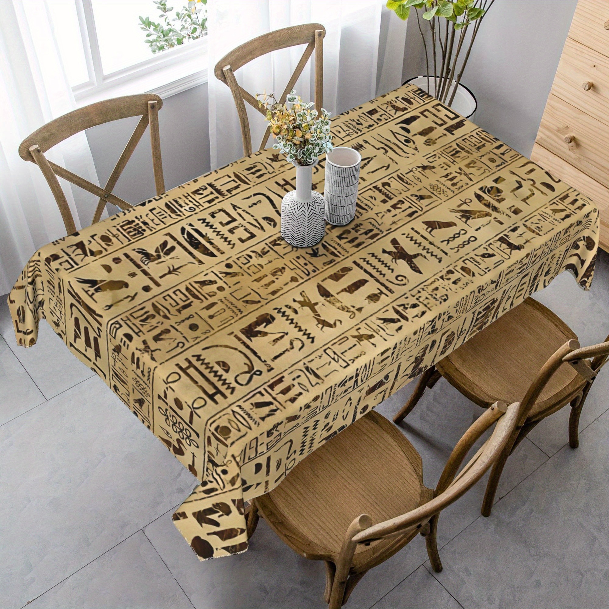 TEMU 1pc Egyptian Hieroglyphics Paper Tablecloth - Machine Washable - Farmhouse Style Decor For Indoor/outdoor, Picnics, Camping, Weddings, Parties &