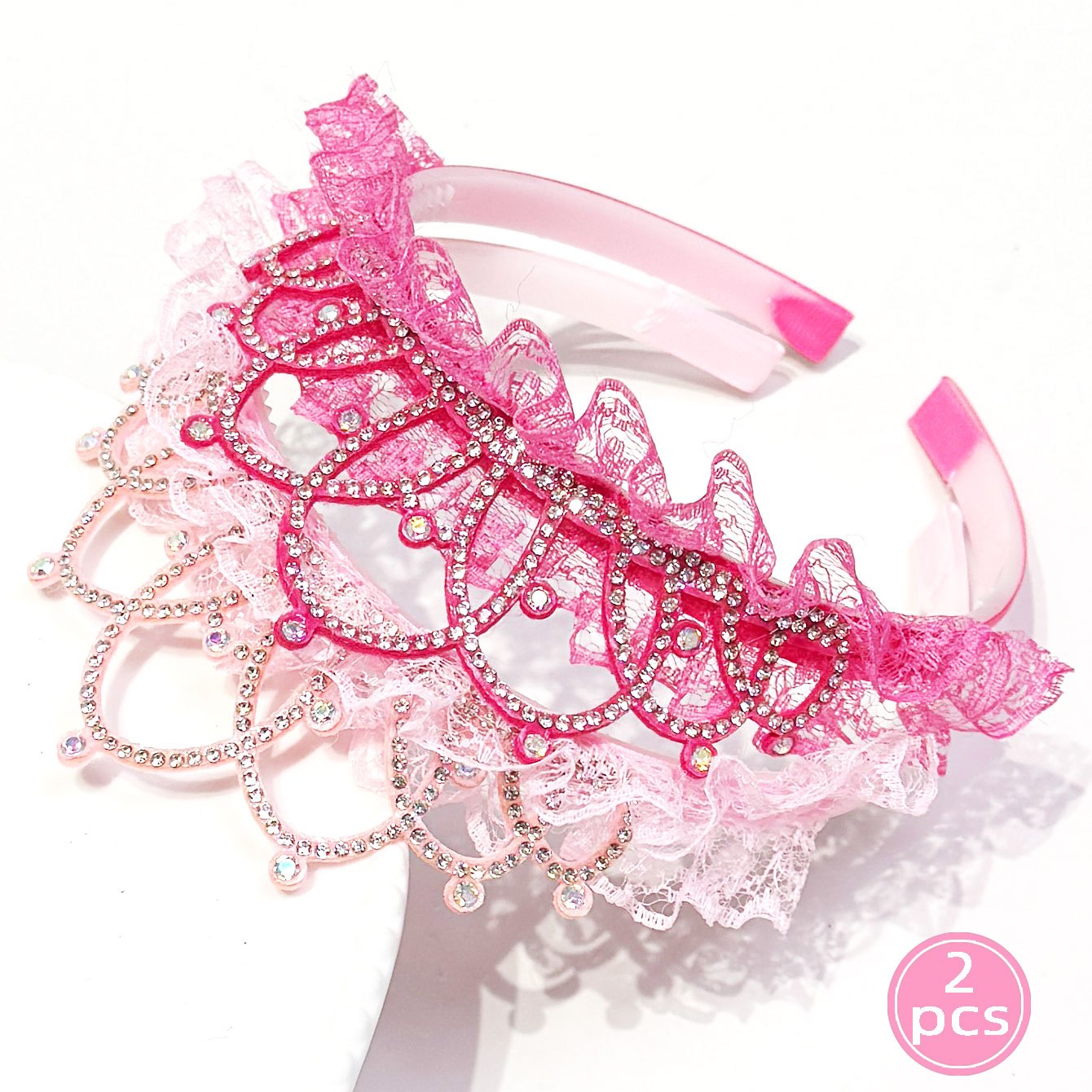 E-shop 1/2/4 Rosa Spitze Strass 3D Krone Stirnband Haarverzierungen