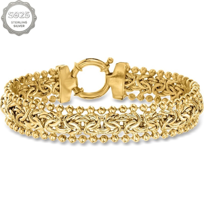TEMU 925 Sterling Silver Handmade Byzantine Chain Link Bracelet For Women, Dainty Vintage Classic Jewellery, Gift For Her Mum Wife Girlfriend Sister,