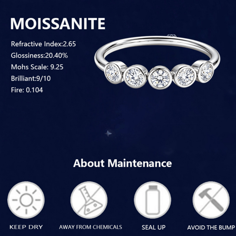 Unisex 925 Silver Moissanite Fashion Band Ring