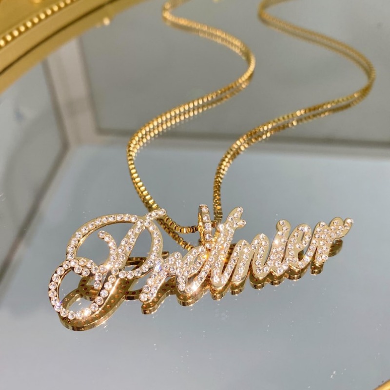 Custom Name Necklace, Bling Nameplate Pendant, Personalized Women's Jewelry, Pendant With Box Chain, Personalized Jewelry Gift With For Men And Women, Valentine's Day, , Father's Day, Wear
