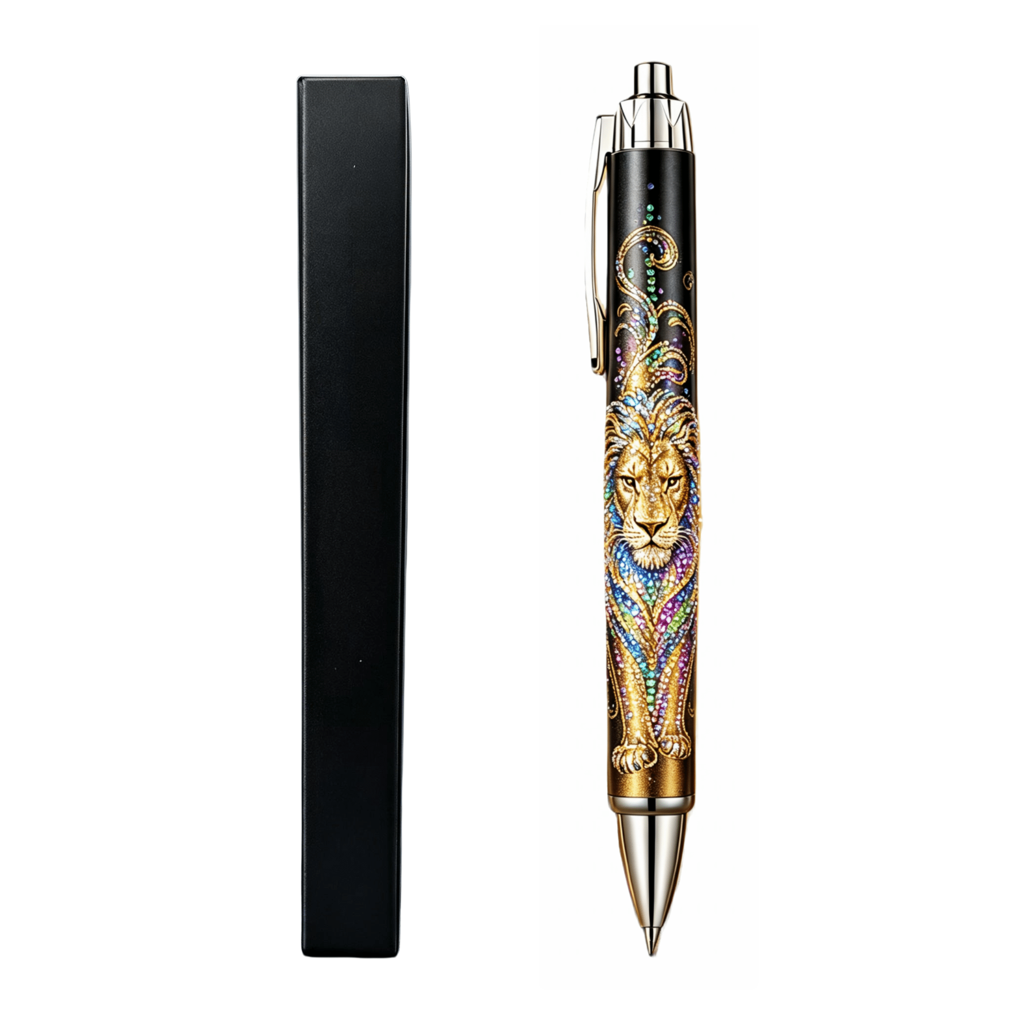 TEMU 1 Pack Cool Colorful Lion Retractable Gel Pen With Exquisite Gift Box, Rhinestone Art Print, Smooth Writing, Unique Business Gift Pen For Men&