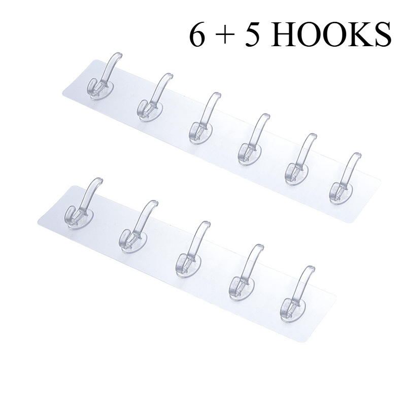 TEMU Set di ganci adesivi a 5 e 6 file, ganci resistenti senza chiodi, ganci per vestiti da camera da letto, ganci per bagno, cucina, porta, gancio
