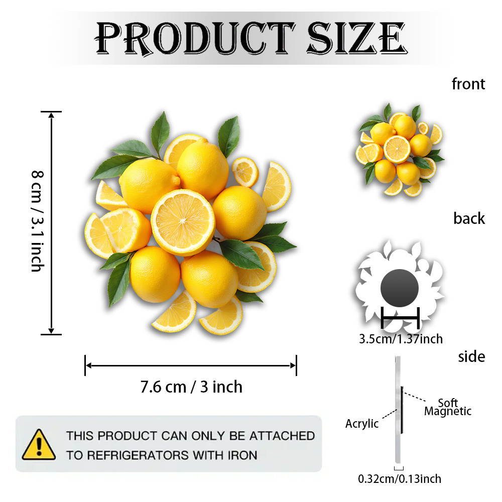 TEMU 1pc Lemon-shaped Magnet - Realistic Lemon & Leaf Design, Glossy Fridge Magnet For Kitchen Decor, Fridge Magnets, Housewarming Gifts - Strong