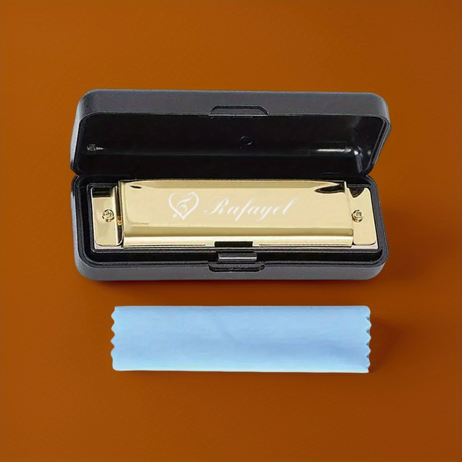 TEMU Custom Engraved Personalized Harmonica - Metal Construction With Golden-tone Mechanism, Custom Colors (black/red/grey/blue/green/beige/tan) -