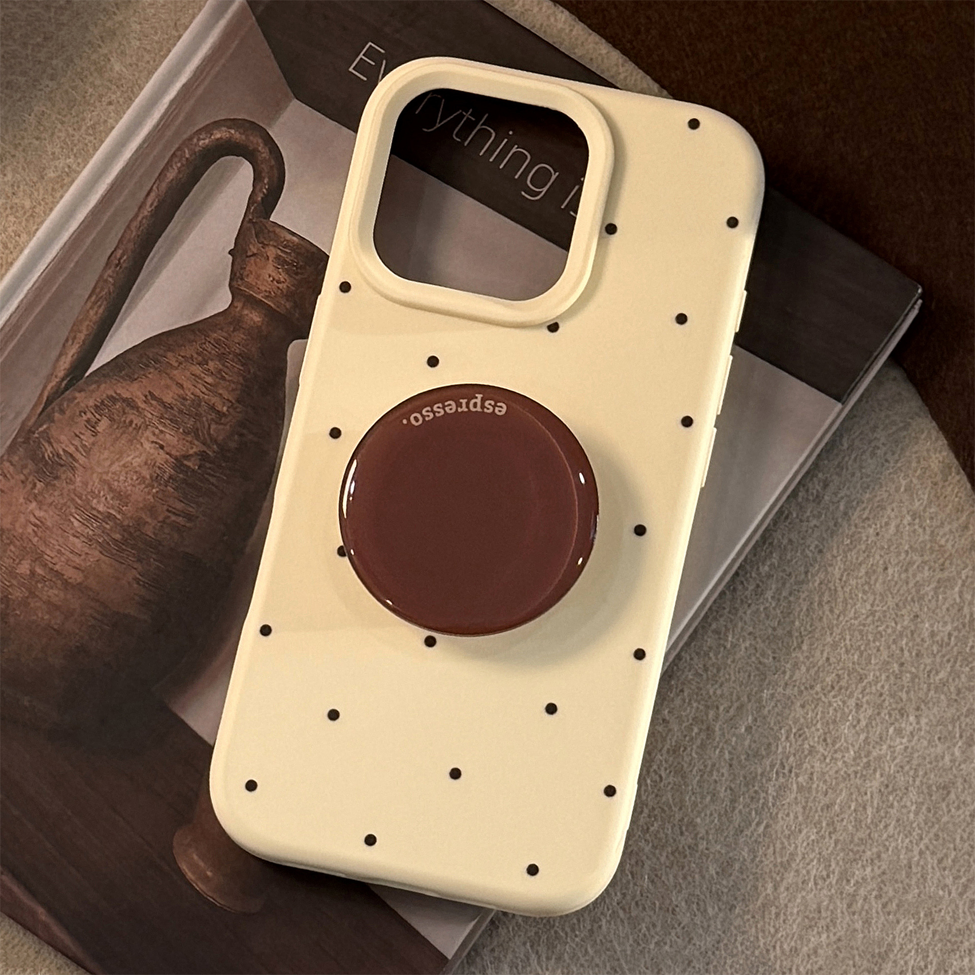 TEMU Phone Case - Creamy Aesthetic Ins Retro Polka Dot Iphone 16 Phone Case, 14 Brown Phone Stand Compatible With 15 Pro Max, 13 Soft Case, 12 Matte