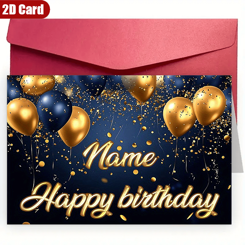 TEMU 1pc Custom 2d Flat Greeting Card- 1 Personalized Name Birthday Card With Envelope, High-quality Paper. Suitable For Couples, Family, ; Perfect