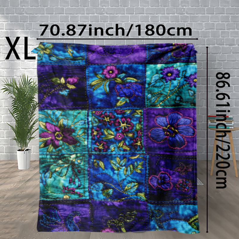 TEMU 2d Flat Printing, Blue-purple Gradient Floral Style Fleece Blanket Retro Tie-dye Style Small Throw, Office Nap Blanket, Air Conditioning Blanket