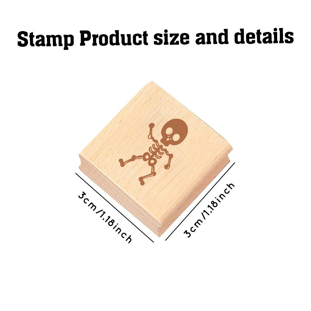 Cartoon Character Skeleton Rectangular Wooden Stamp