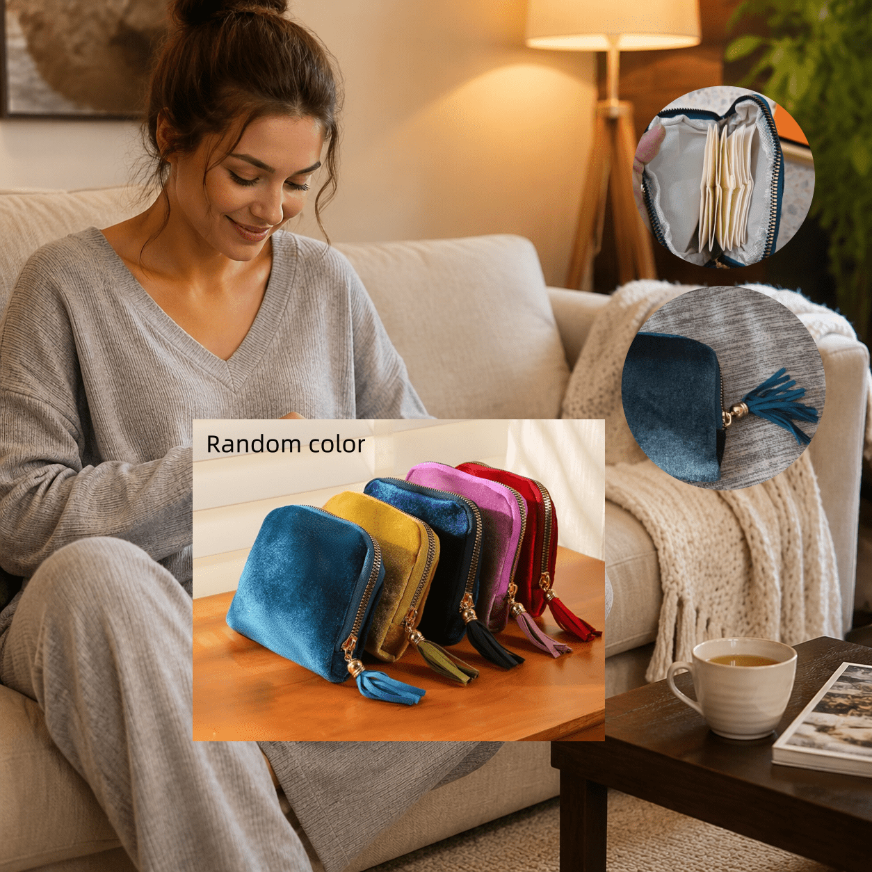 TEMU Nouveau sac à bijoux à pampilles de couleur aléatoire, organisateur de portefeuille pour femmes, adapté aux , compact et léger, grande , à