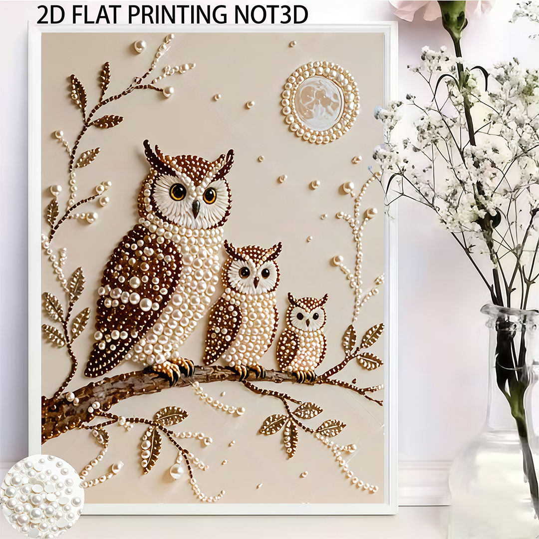 Image of Painting With Owl Branch 5d Pearl Painting Kit For Home Wall Decoration Art, Ideal For Holiday Gifts, Stress And Conveying Warm Perfect Handmade Gift Unframed