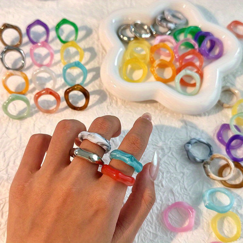 20 pack womens resin rings multicolor marbled pattern Temu Bahrain