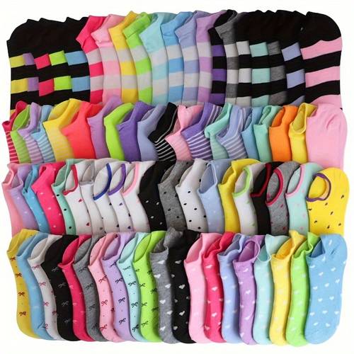 20pcs 10 pairs of and white heart themed socks featuring a soft breathable and comfortable low cut design with patterns hearts stripes dots and vibrant colors reusable and in assorted colors