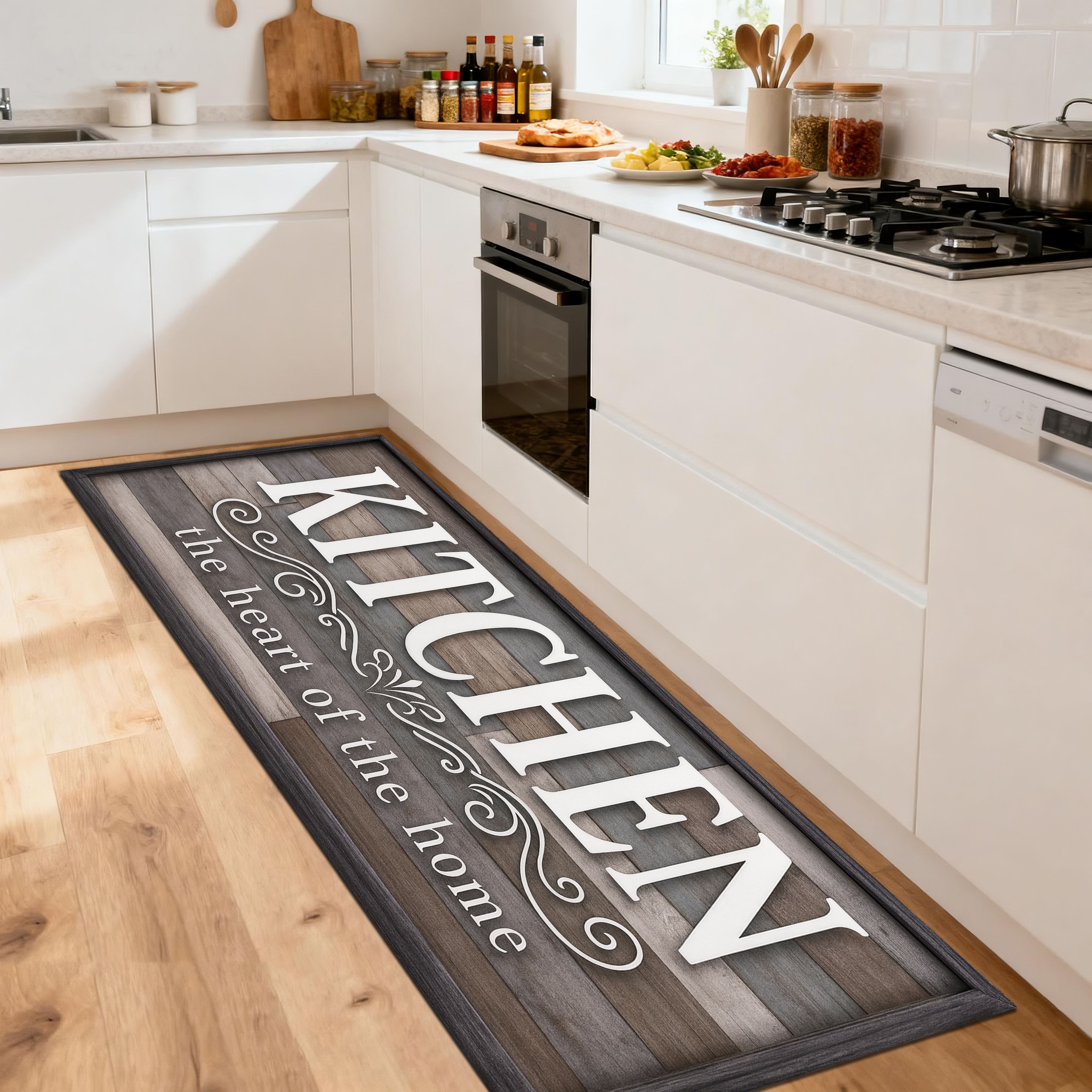 TEMU 1pc Kitchen Runner Rug, Wooden Frame Kitchen Sign, Home Decoration Laundry Room Entrance Doormat, Bathroom Toilet Entrance Absorbent Non-slip