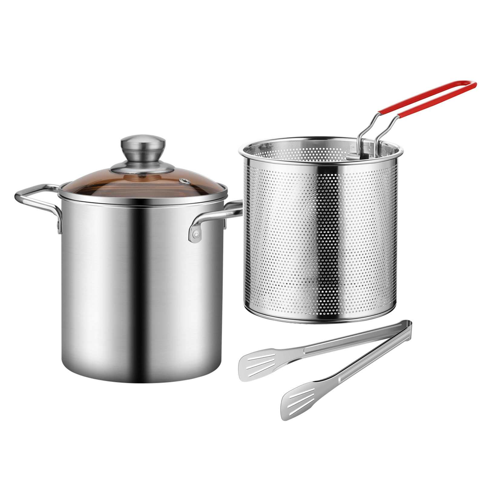 TEMU 304 Stainless Steel Deep Fryer With Basket And Lid, Food-grade Multi-functional Oil Pot, 3.2 Quart Capacity, Mini Deep Fryer, Deep Fryer With