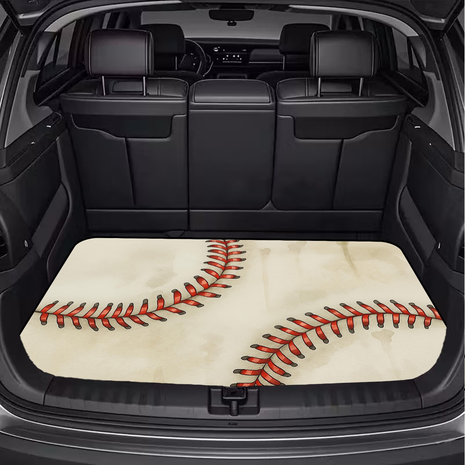 TEMU 1pc, Baseball-style Polyester Trunk Mat With Red Stitching And Printed Patterns, An Essential Item For Travel, Compatible With Various Car