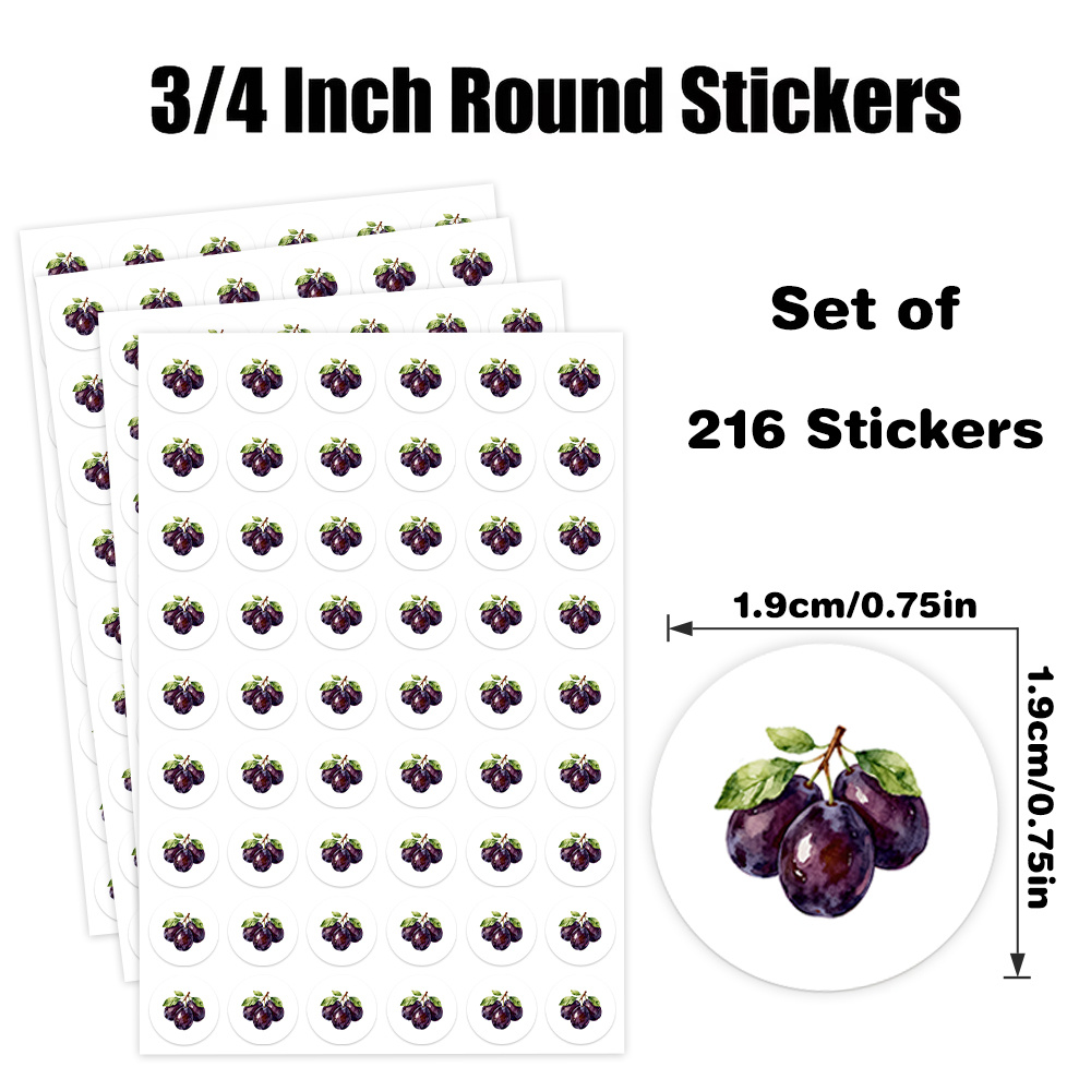 TEMU 216pcs Fresh Fruit Themed Round Stickers, Watercolor Plum , Perfect For Gift Tags, Gift Bags, Gift Boxes, Party Favors And More, Convey Vibe