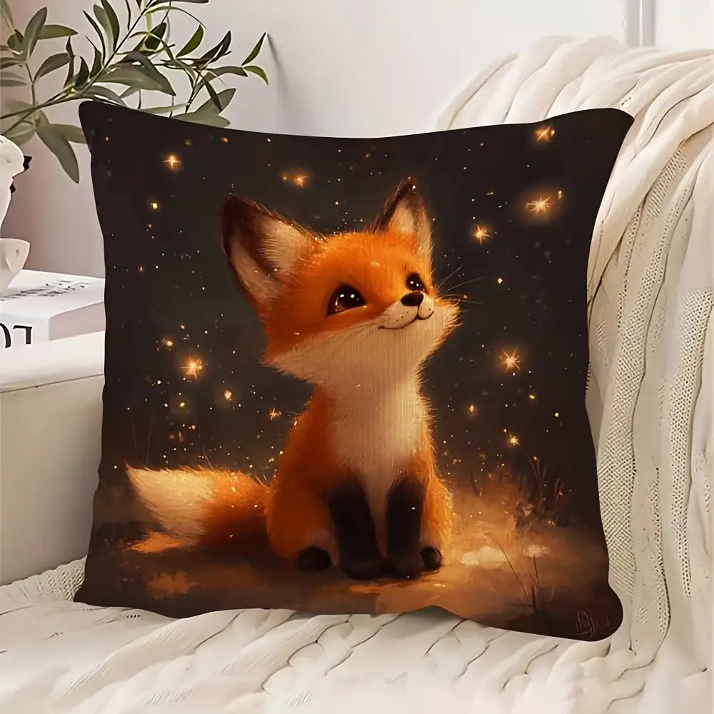 TEMU 1pc Cute Fox Pillowcase, Zipper Closure, Double-sided Print, Decor, Suitable For Living Room, Bedroom Or Office, Home Decor And Holiday Gift
