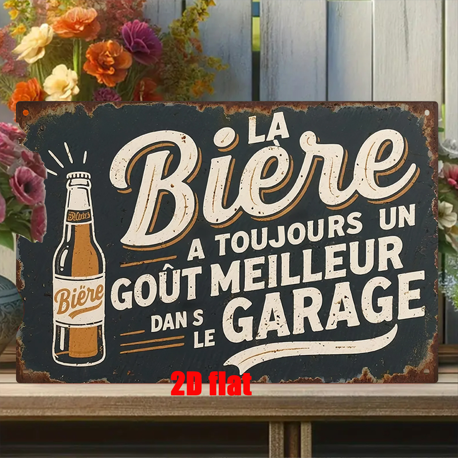 TEMU Plat 2D, 1 pièce Panneau mural vintage en bois de style français sur la bière - " Toujours Un Mielier" - Plaque en bois rustique, convient pour