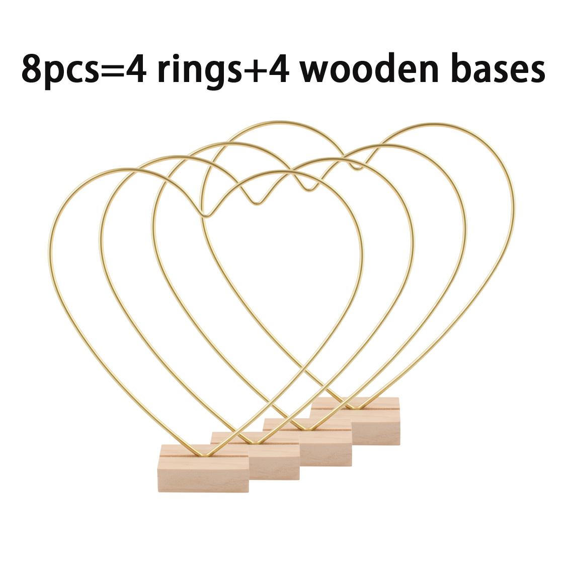 TEMU 8pcs Set, Including 4 Heart-shaped Metal Rings, 4 Wooden Bases, Wedding Decoration, Wall Hanging Crafts, Table Centerpiece, Decoration Metal