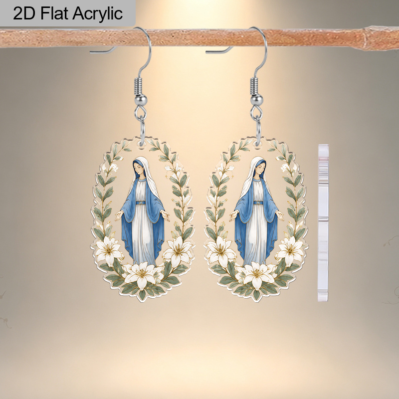 Elegant Flower Virgin Mary Acrylic Dangle Earrings