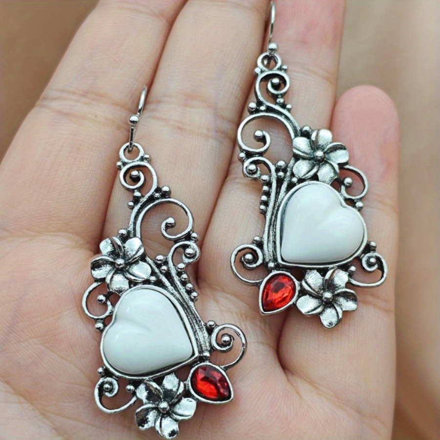 TEMU 2pcs Fashion Heart Dangle Earrings, Alloy With Glass Mosaic And Iron Ear Needle, Elegant , For Men And Women, Ideal For Christmas And Anniversary Gifts