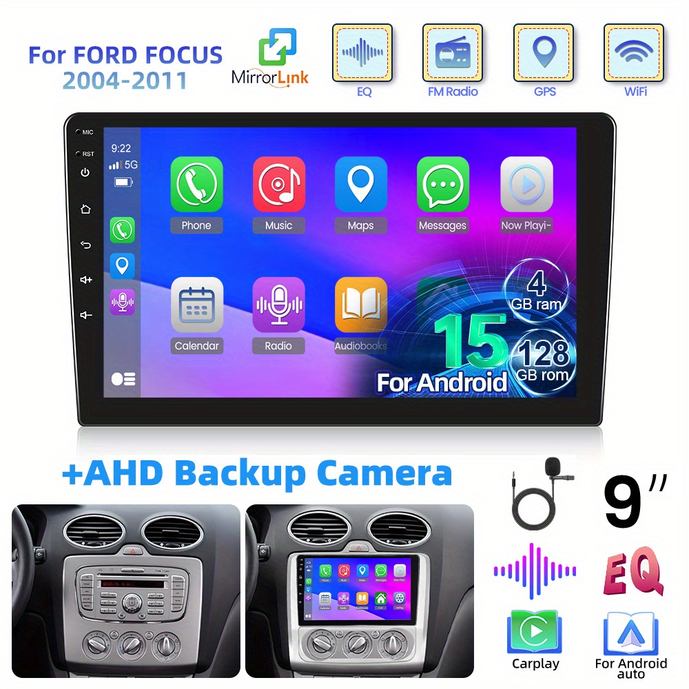 Image of 4+128g 15 Car Radio For Ford 2004-2011 Classic Focus (silvery) With Auto, 9" 2 Din Screen Touchscreen Car Radio With Gps Navigation, Wifi, Swc, Eq, Fm/ Rds Radio, , Usb, Voice Control + Rear Camera