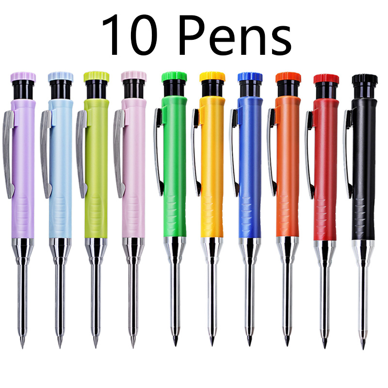 10 Colored Carpenter Pencils | 45mm Extended Nib With Built-in Sharpener | Ergonomic Carpenter Gripping Tool With Clip Diy