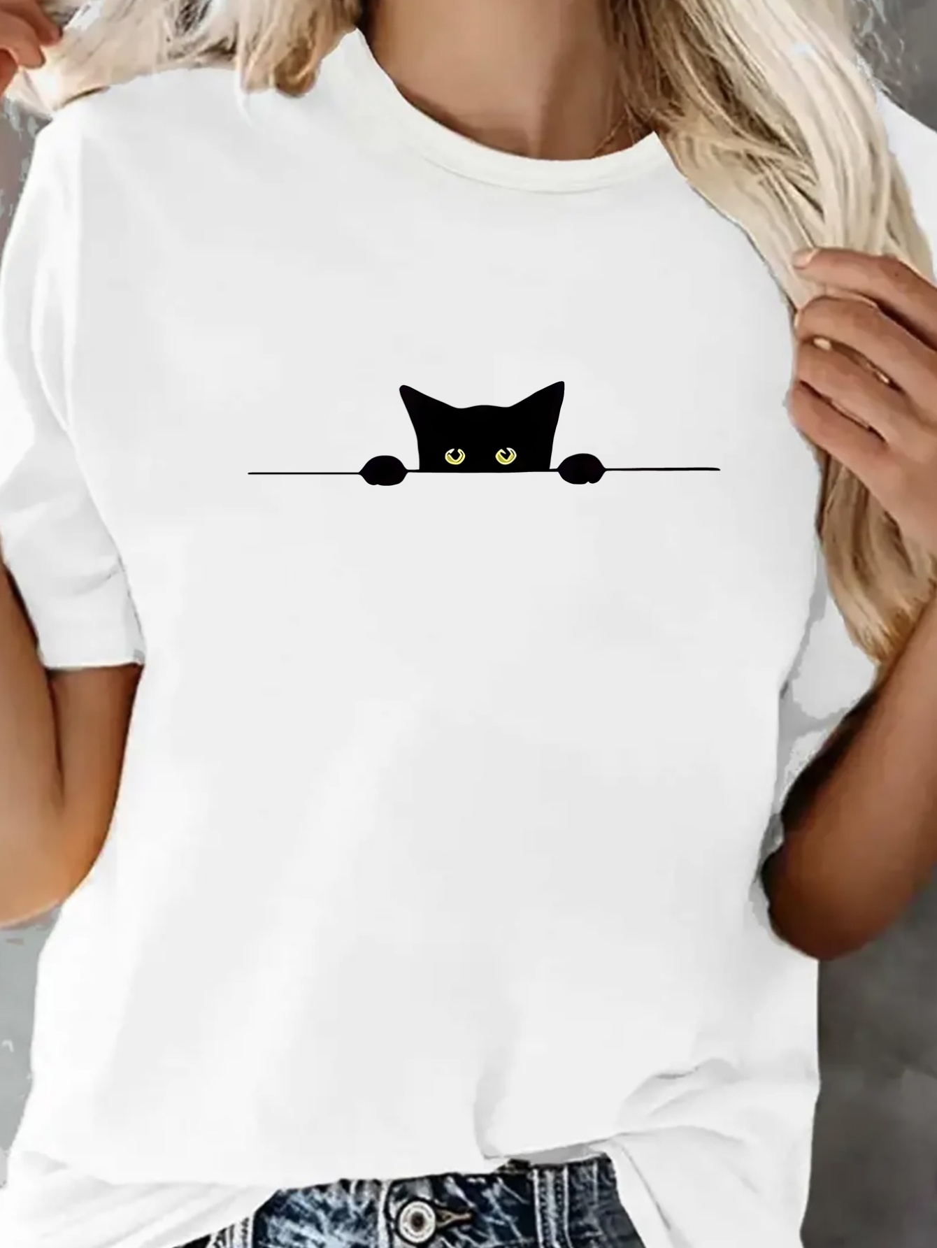 camiseta deportiva casual mujer estampado gato Temu Spain