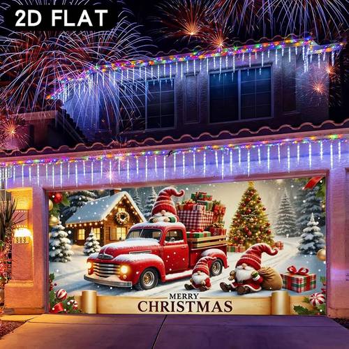 2d flat banner 1pc christmas super large garage door cover poster banner cloth mural santa claus snowman birth reindeer sleigh red