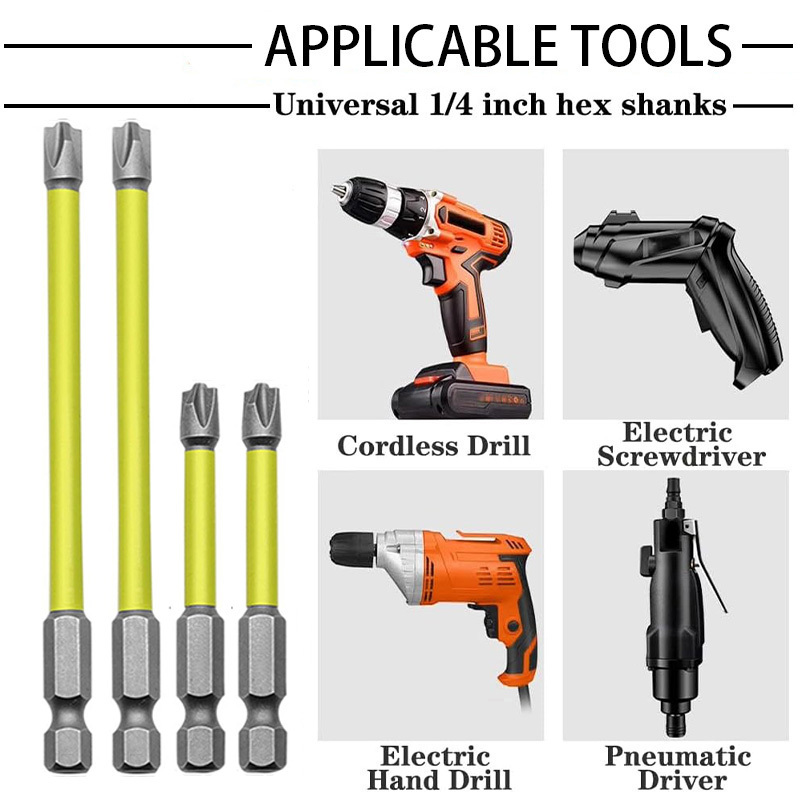 4 magnetic electrician screwdriver bit set hexagonal shank ph2 65mm 110mm non slip metal drill bits suitable for hand and power tools compatible with socket switch panels no batteries required Product details 2
