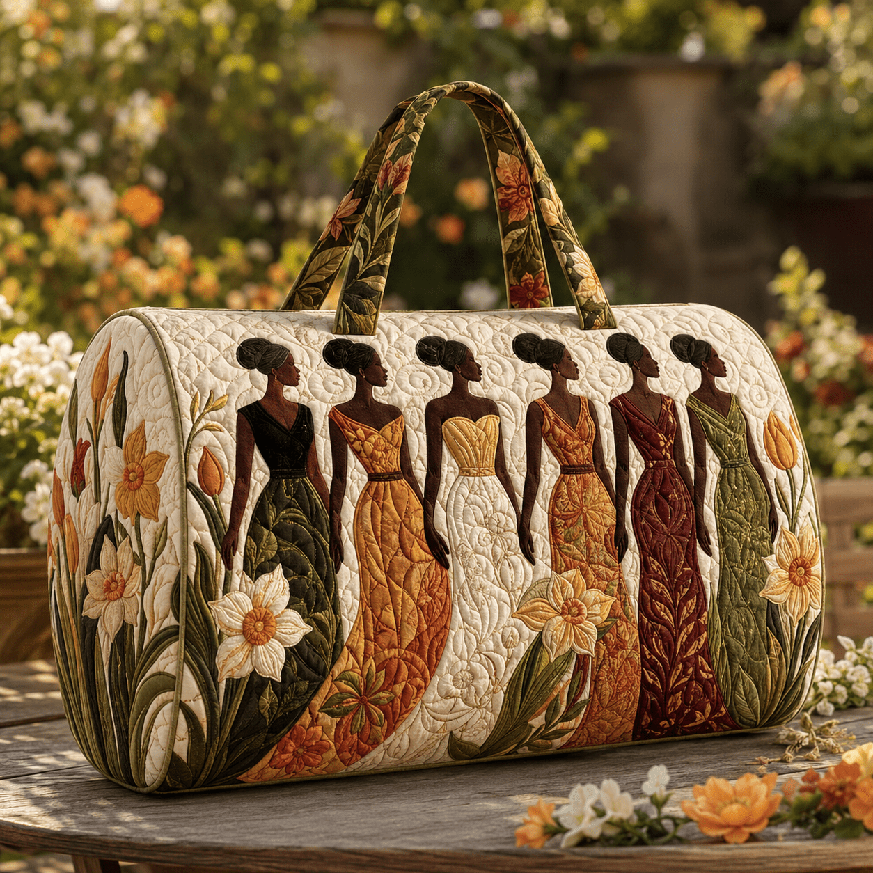 TEMU African Women Quilted Duffel Bag, Boho Floral Portrait Printed Travel Bag, Large Capacity Weekender Overnight Carry On Bag For Women