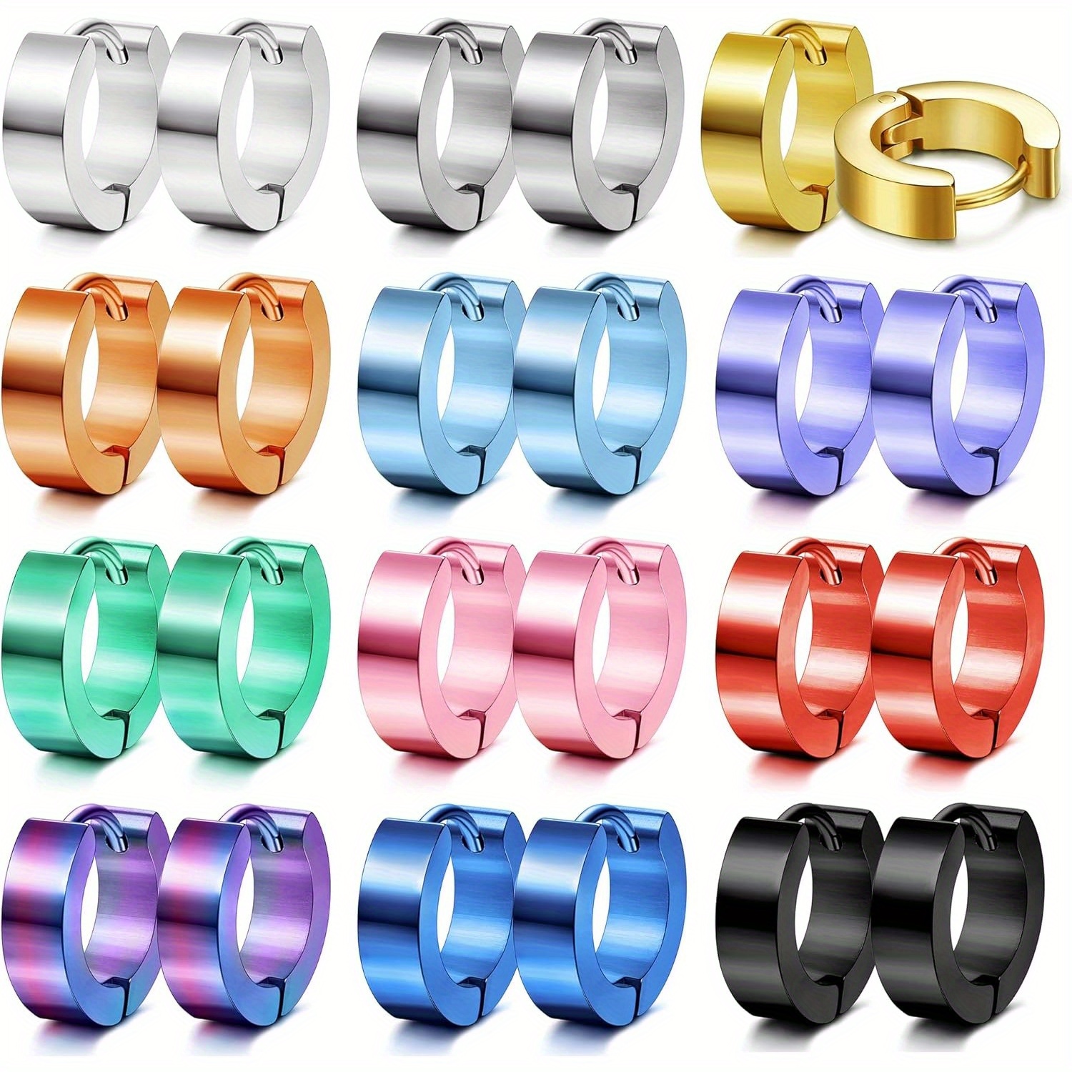 E-shop 12 Paar Edelstahl Kleine Creolen Ohrringe für Damen Bunte Herren Ohrringe Creolen Scharnierende Huggie Creolen Ohrringe Piercing Set
