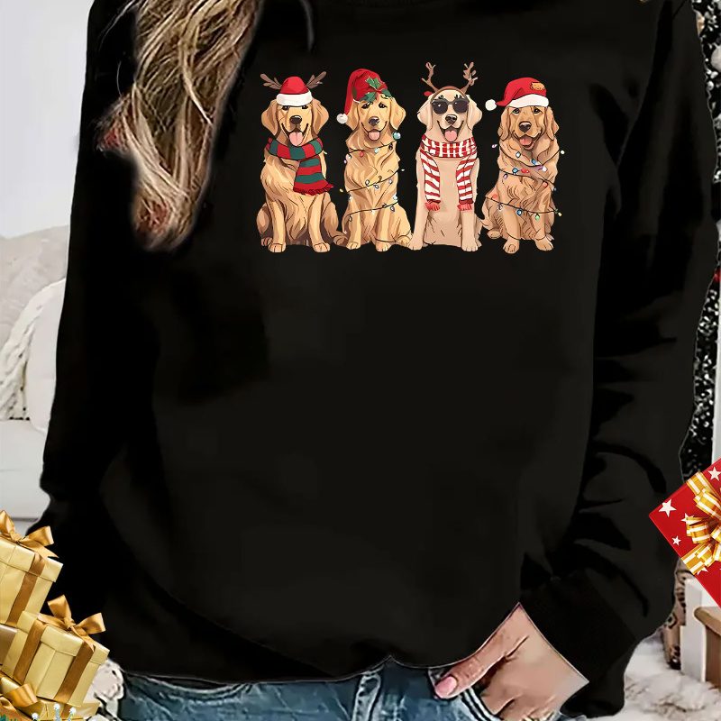 

Women's Christmas Golden Retriever Print Sweatshirt - Casual Crew Neck, Long Sleeve Pullover, Machine Washable