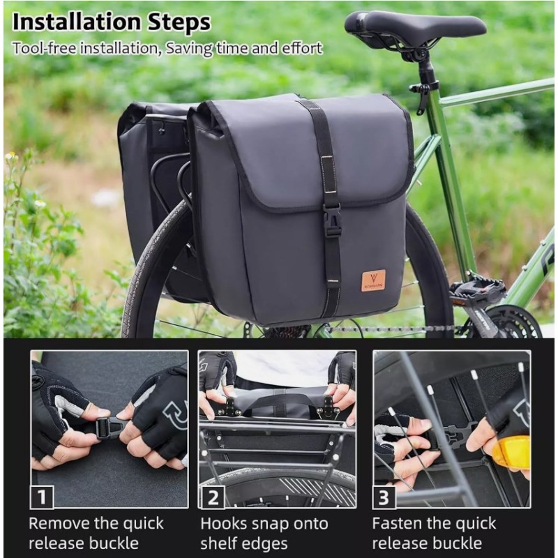 20-liter Bike Bag - Durable Material, Includes 2 Upper Hooks, Shoulder Straps, And A Top Handle