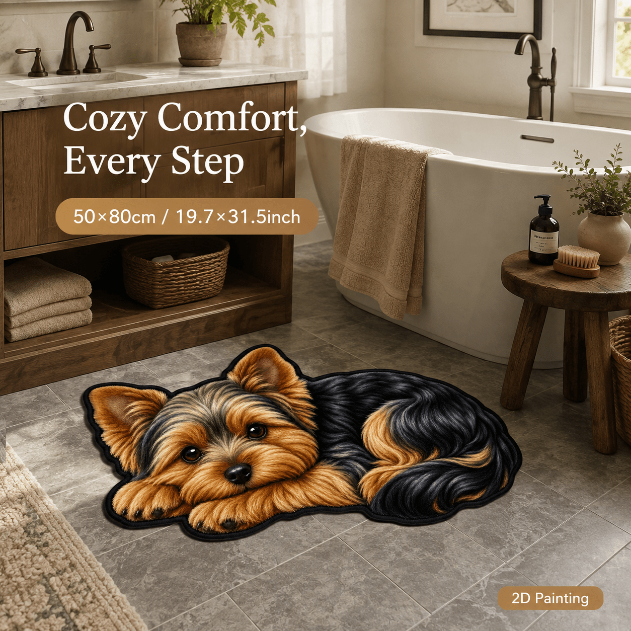 TEMU Paillasson 1 pièce en velours 850g/m2 avec peinture 2D, style décoratif . Convient pour tapis de chevet, tapis d'entrée, salons, chambres, de