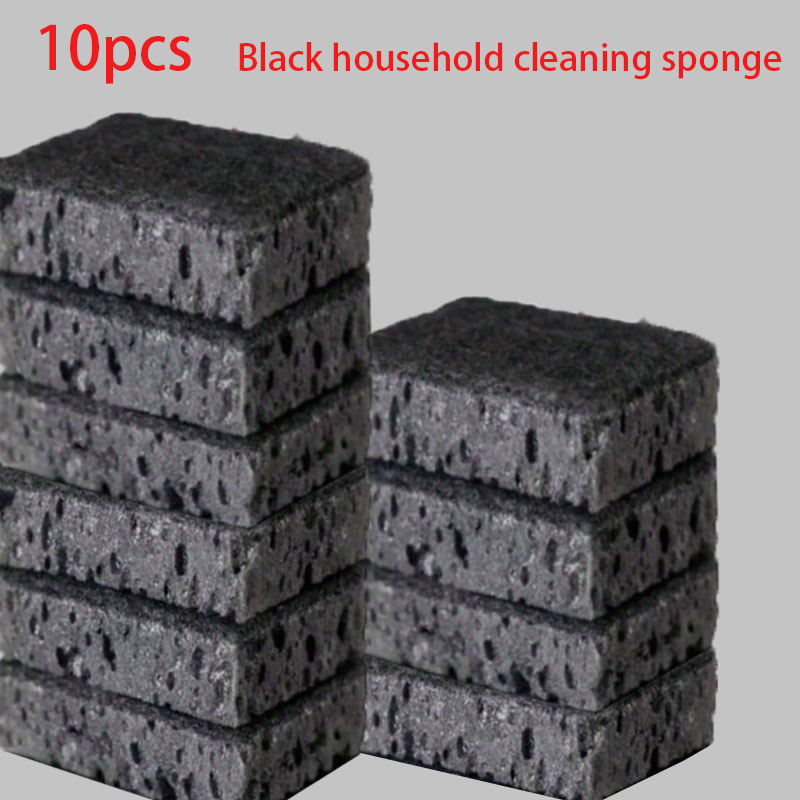 10pcs black household cleaning sponges durable natural seaweed scrubbers for kitchen bathroom more   stains oil ideal for dishes   0