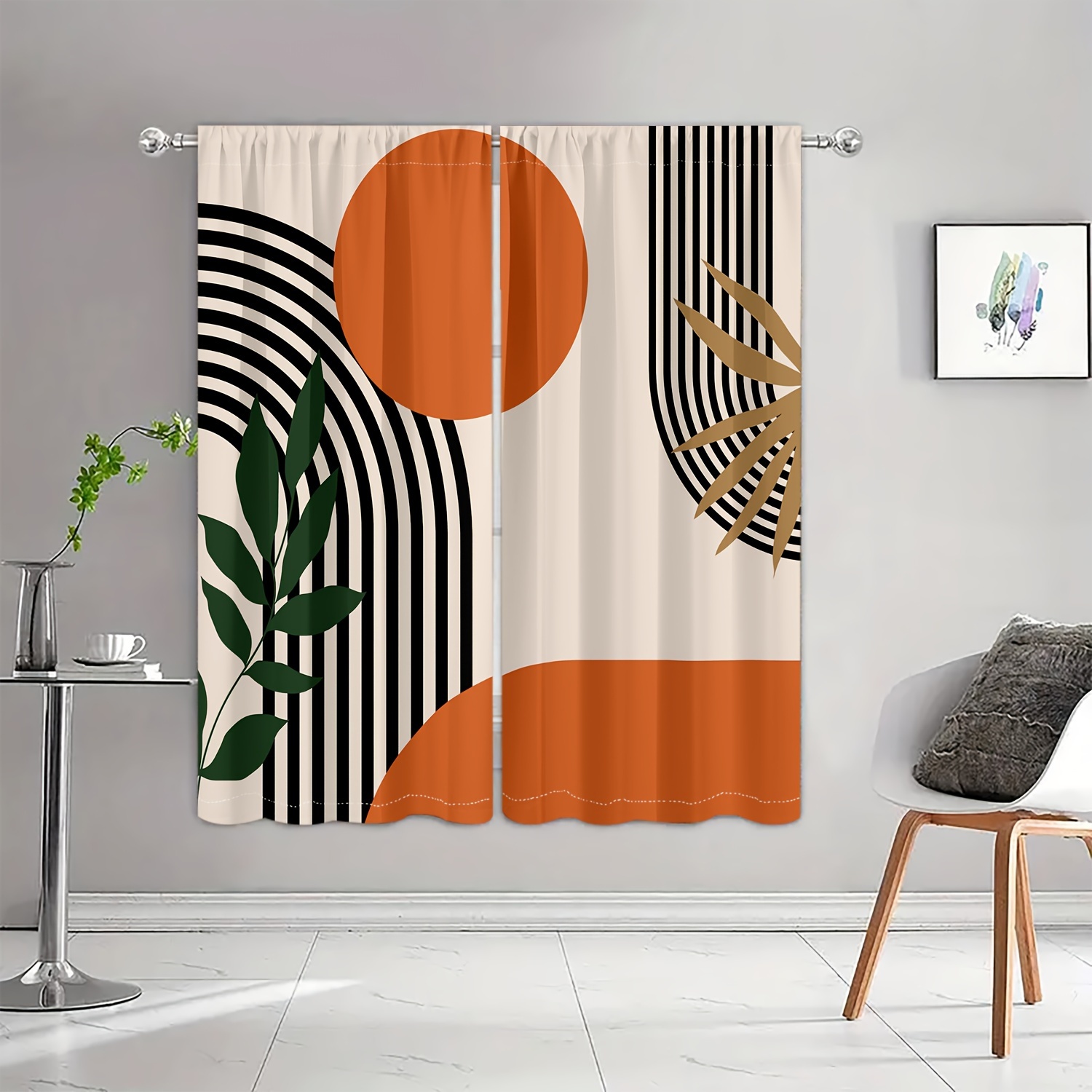 2 Painéis, Cortinas Decorativas para Sala de Estar com Estampa Digital Geométrica Abstrata 9