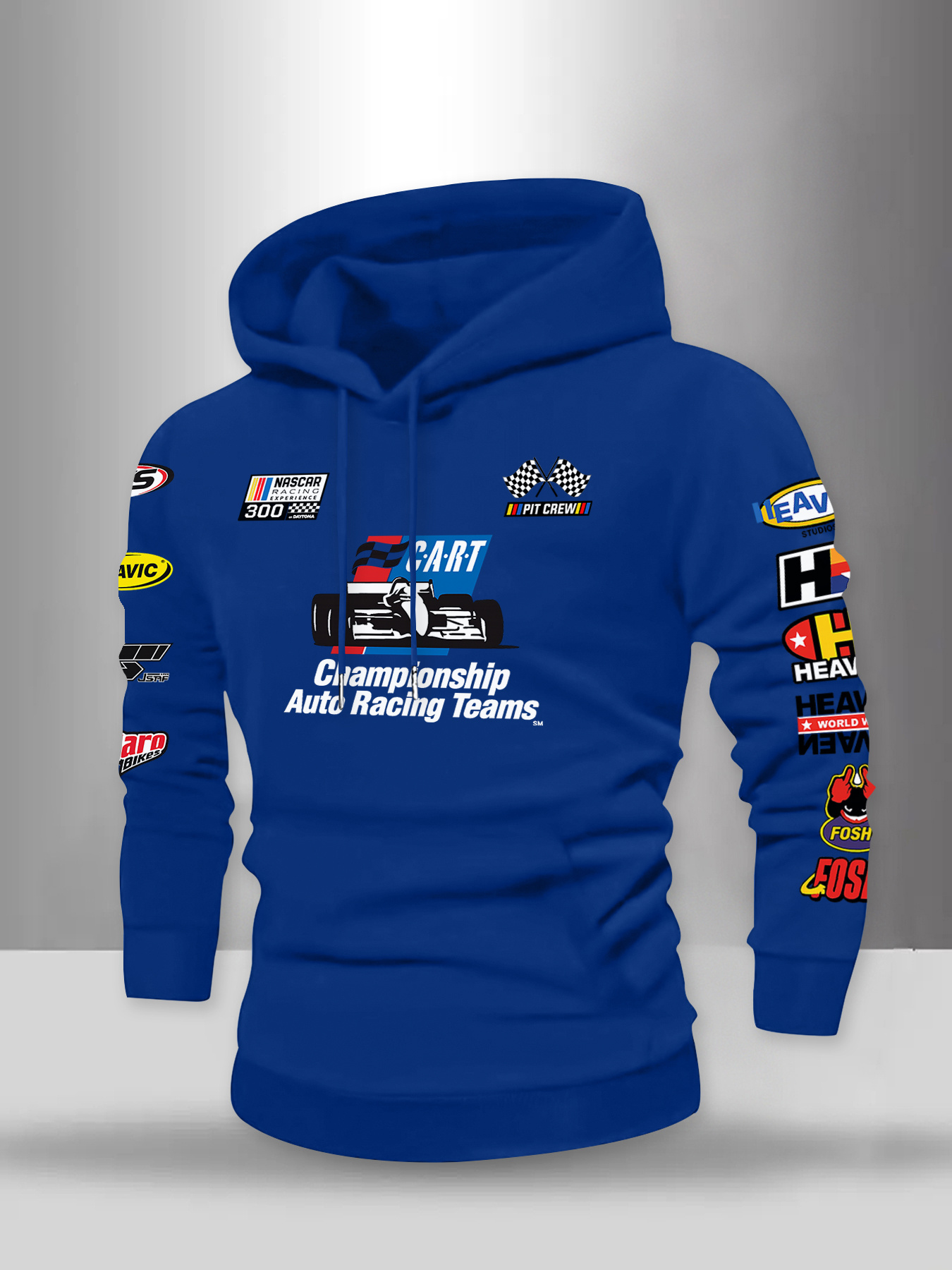 Nieuw, veelkleurig sweatshirt met race-thema en trendy patroon voor heren