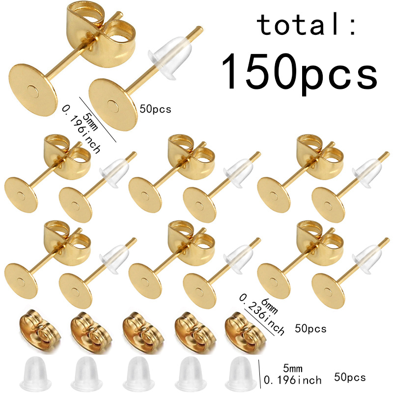 E-shop 150 Stück Edelstahl Flachkopf Ohrstecker, 50 Stück Edelstahl Ohrringstifte und 100 Stück Ohrstöpsel, geeignet für handgefertigte Ohrringe und