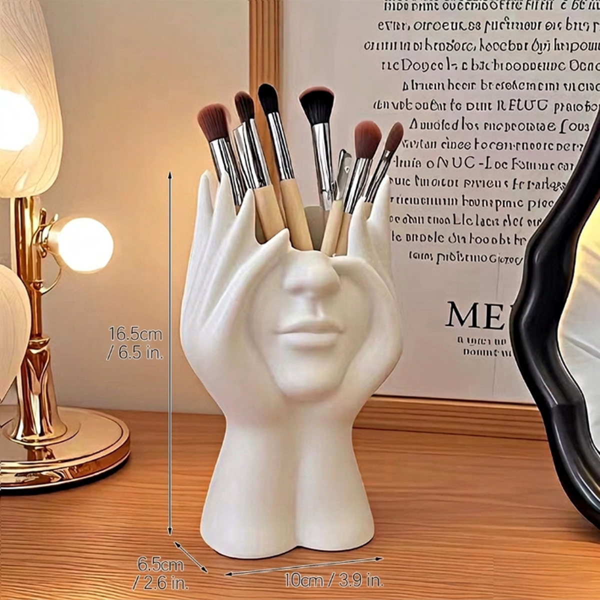 TEMU Organisateur de pinceaux de Cosmétique visage humain , pour organisateur de cosmétiques, organisateur de bureau de sculpture d'art créatif, vase