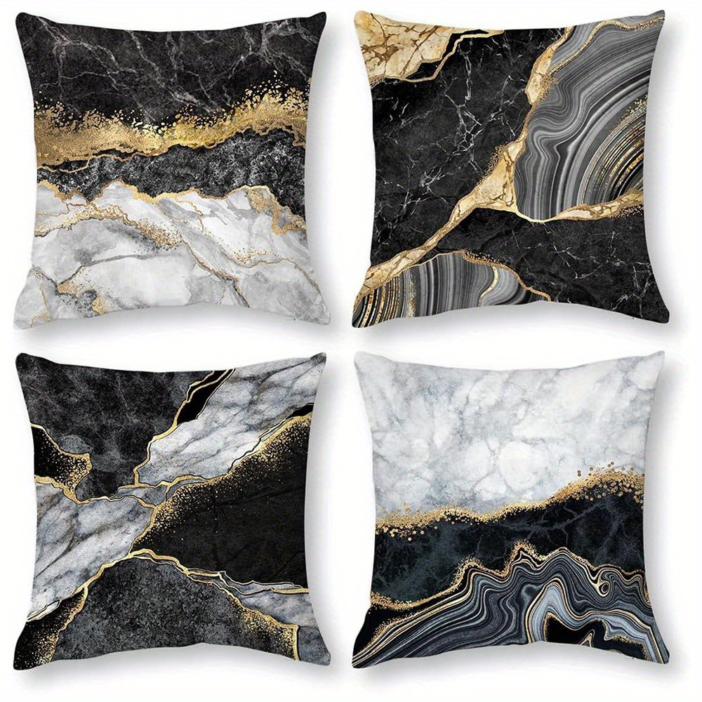 TEMU 4 - Piece Set Black - - Pattern Single - Sided Printed Pillowcases, In Luxurious - , Home Decor Sofa Pillowcases, Square Polyester Pillowcases,