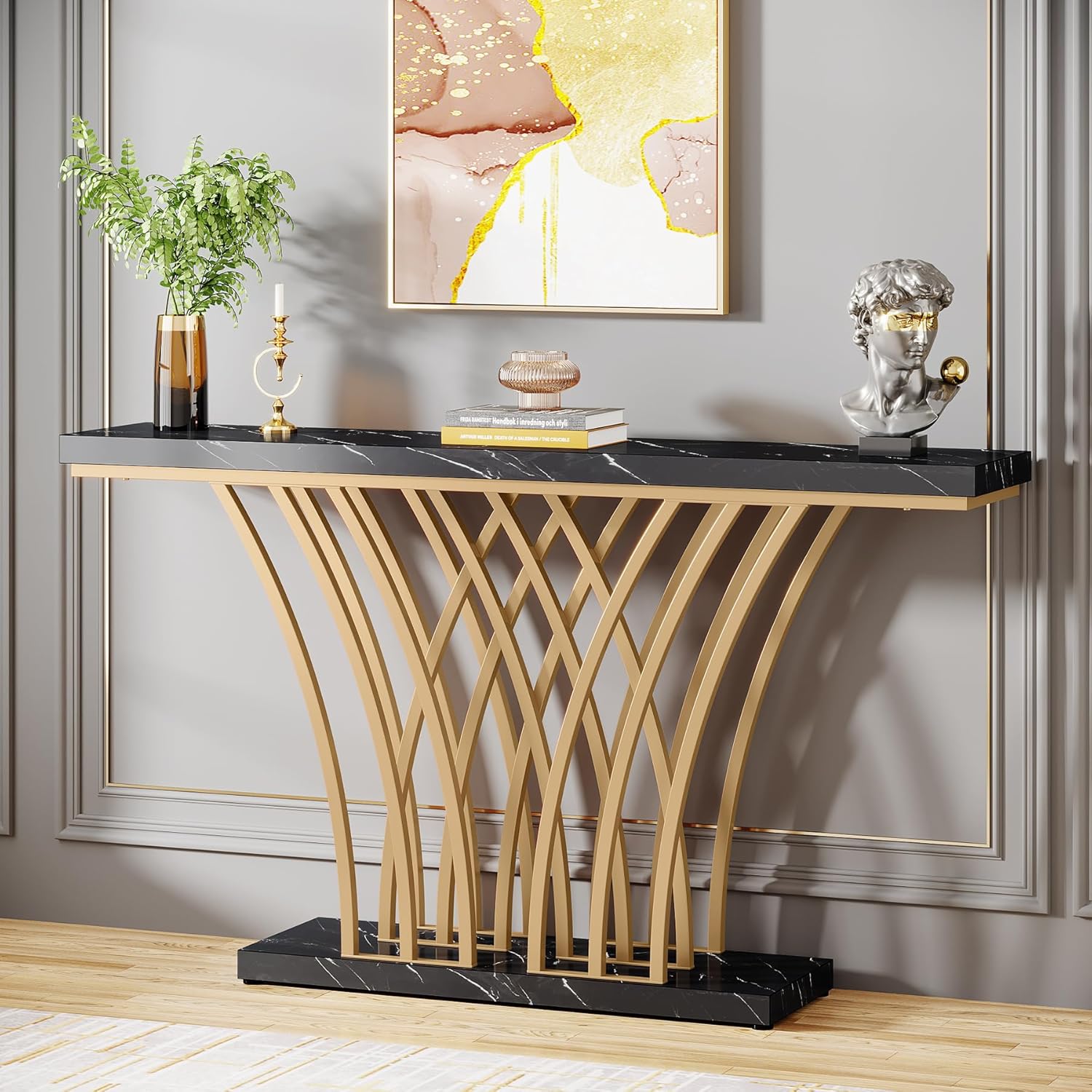 TEMU 59-inch Console Table Suitable For Entryway, Living Room - Freestanding Sofa Table With Thickened & Grid Metal Base, Assembly, Wood & Metal (for
