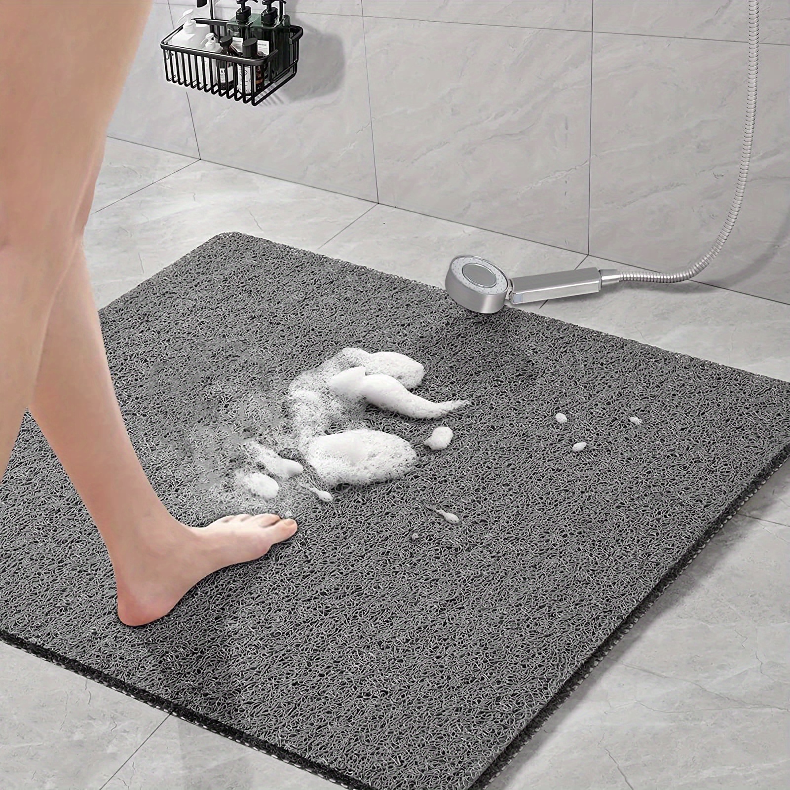 Image of Shower Mat Non Slip 80x80cm, Bath Mat With Drain Holes, Pvc Loofah Massage Safety Shower Mats For Non-slip Mats In , Quick-drying (grey)