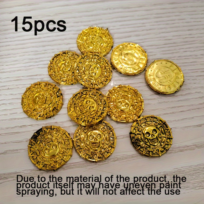E-shop 15 Schatzmünzen – Goldene antike Bronze-Plastik-Schädel mit Totenkopf-Kreuz Design, Halloween-, Geburtstags- oder Themenparty-Dekorationen &